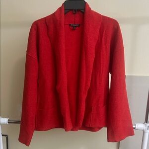 EILEEN FISHER Cardigan PS Petite Boiled Merino Wool Crop Kimono Open Front Red